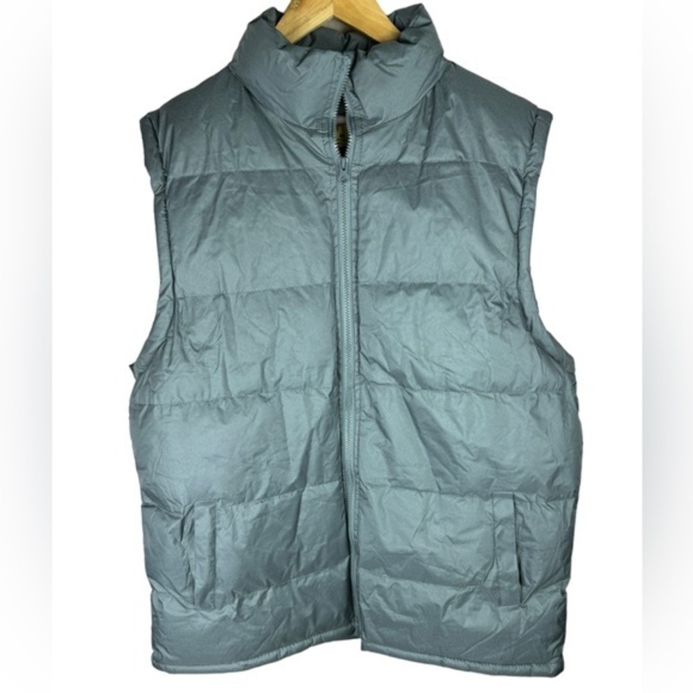 Vintage North Pole men’s grey puffer zip up vest 90s Winter snow Medium